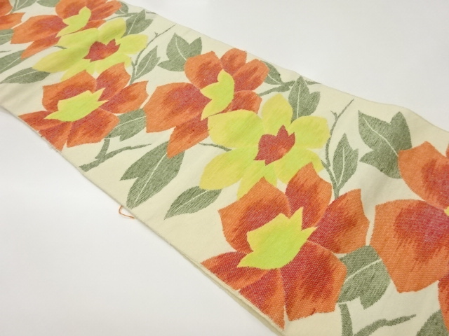 手織り紬花々模様織出し名古屋帯